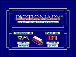 Title screen of Pictionary - The Game Of Quick Draw on the Amstrad CPC.
