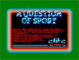 Title screen of Question Of Sport, A on the Amstrad CPC.