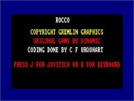 Title screen of Rocco on the Amstrad CPC.