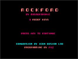 Title screen of Rockford: The Arcade Game on the Amstrad CPC.