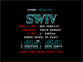 Title screen of SWIV on the Amstrad CPC.