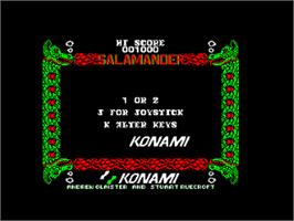Title screen of Salamander on the Amstrad CPC.