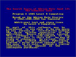 Title screen of Secret Diary Of Adrian Mole Aged 13, The on the Amstrad CPC.