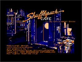 Title screen of Shufflepuck Café on the Amstrad CPC.