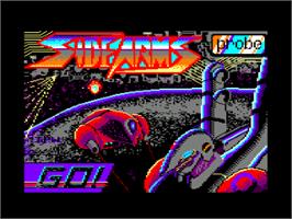 Title screen of Side Arms on the Amstrad CPC.