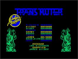 Title screen of Transmuter on the Amstrad CPC.