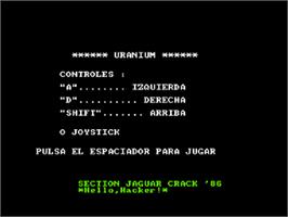 Title screen of Uranium on the Amstrad CPC.