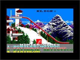 Title screen of Winter Games on the Amstrad CPC.