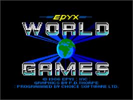 Title screen of World Games on the Amstrad CPC.