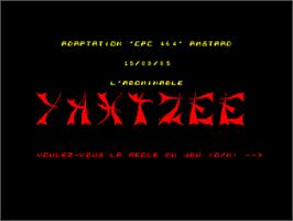 Title screen of Y'ahtzee on the Amstrad CPC.