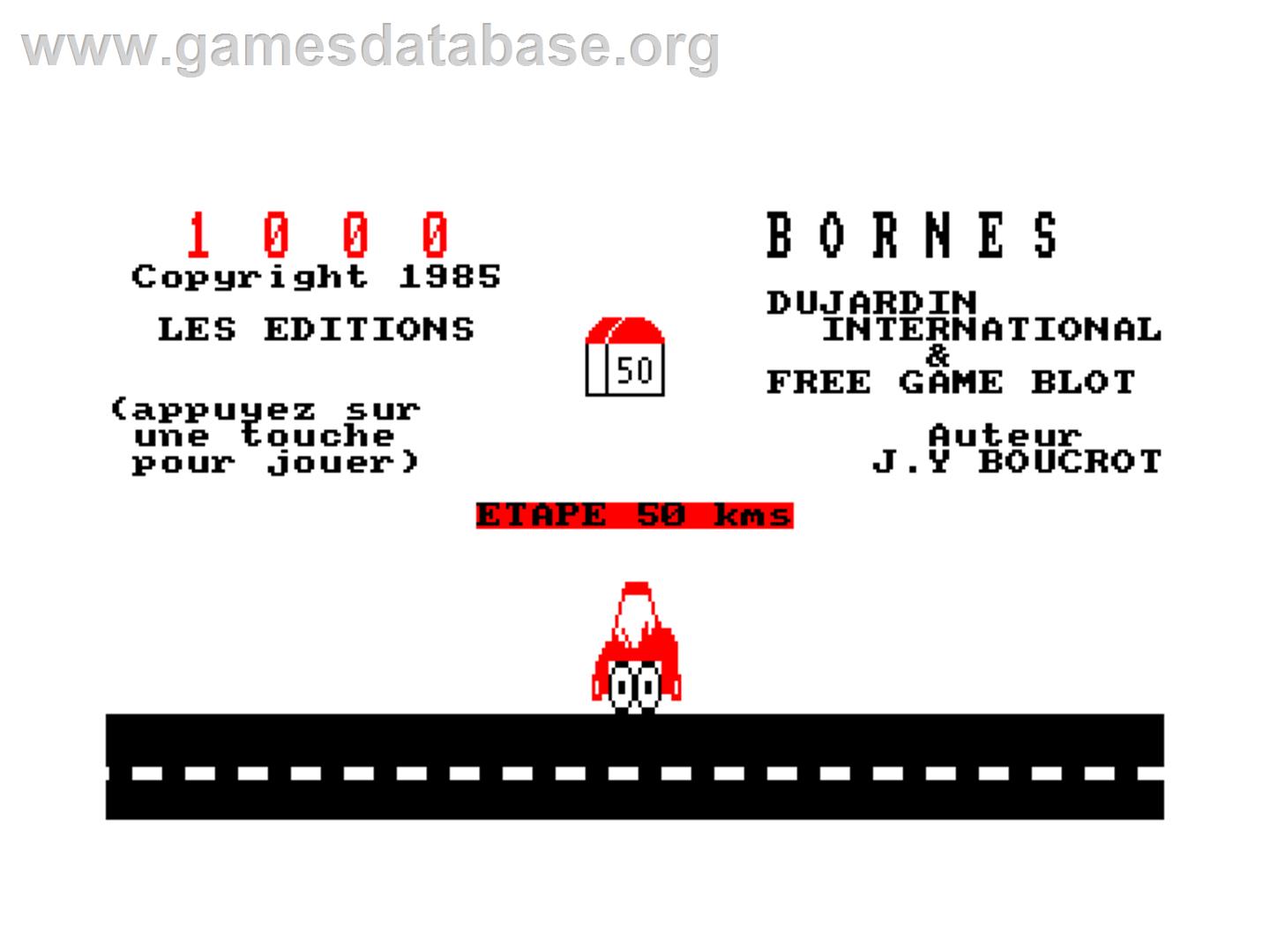 1000 Bornes - Amstrad CPC - Artwork - Title Screen