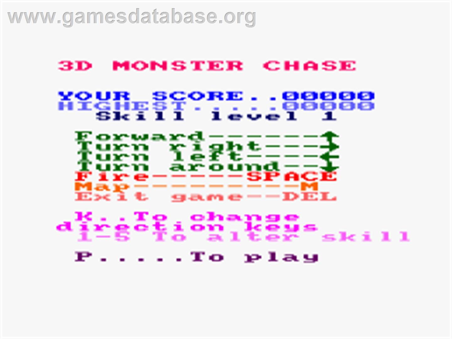 3D Monster Chase - Amstrad CPC - Artwork - Title Screen