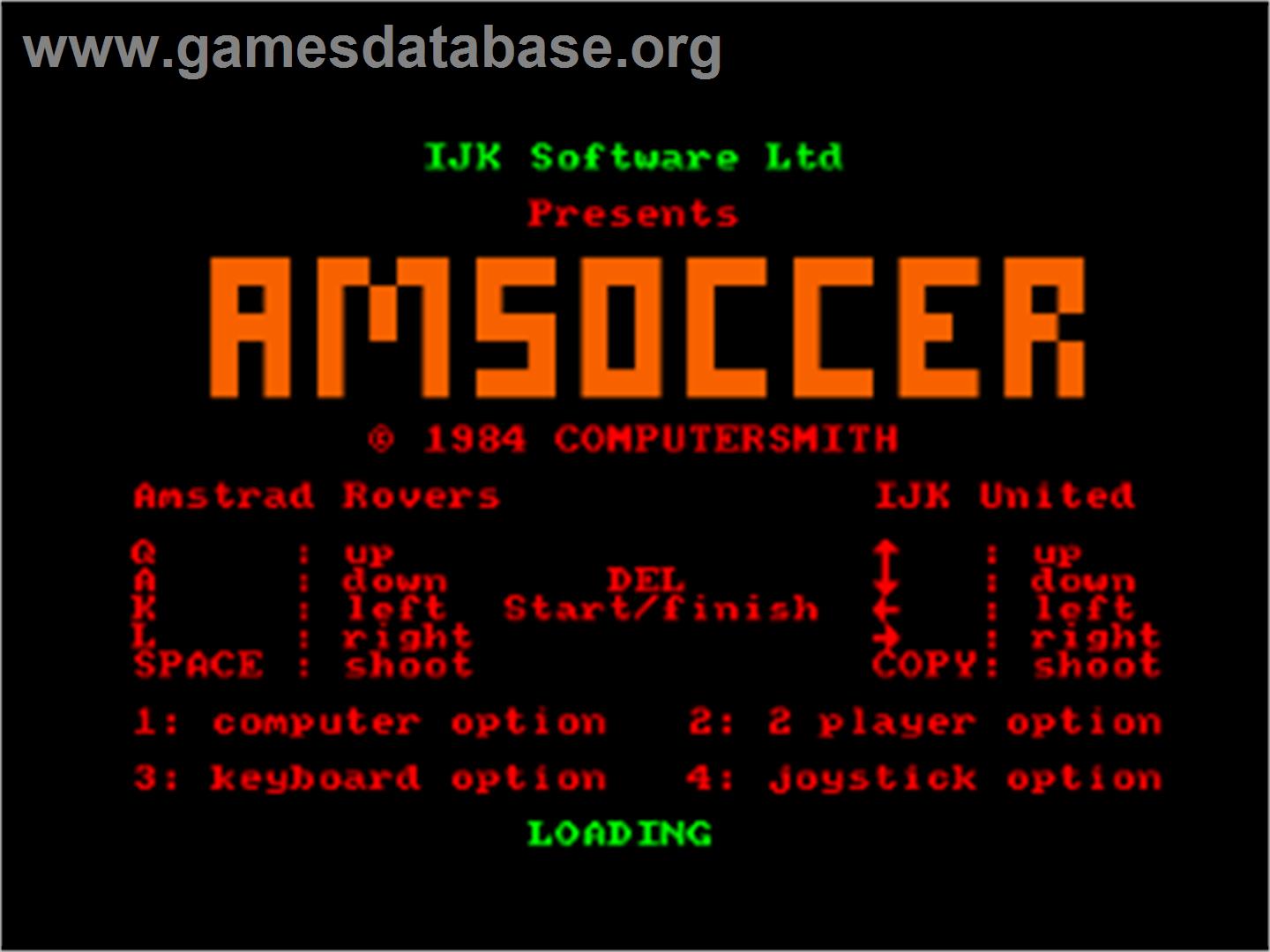 Amsoccer - Amstrad CPC - Artwork - Title Screen