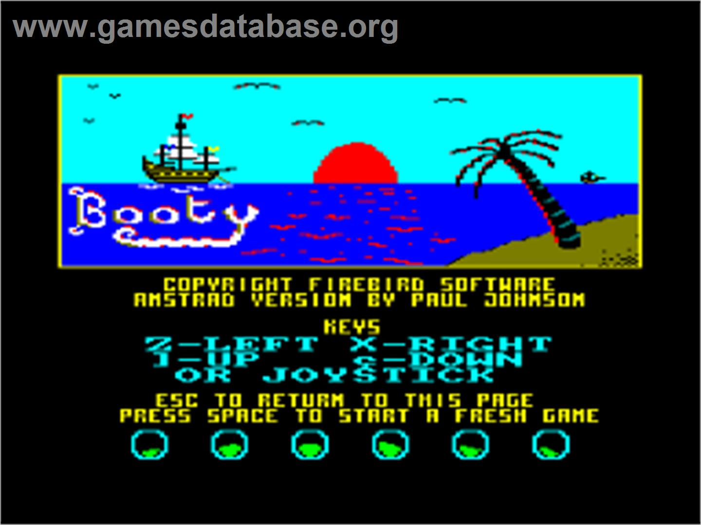 Booty - Amstrad CPC - Artwork - Title Screen