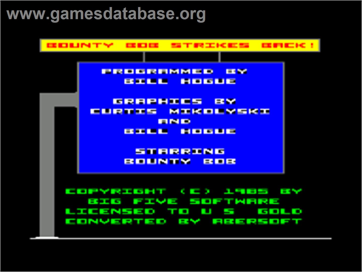 Bounty Bob Strikes Back! - Amstrad CPC - Artwork - Title Screen