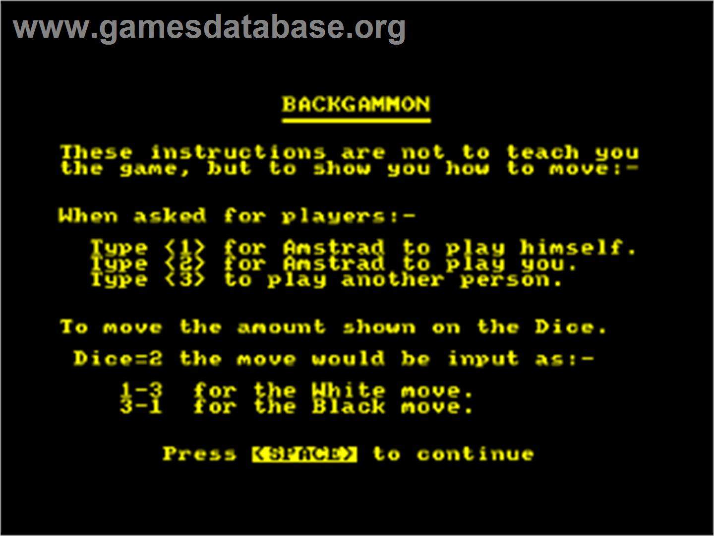Colossus Backgammon - Amstrad CPC - Artwork - Title Screen