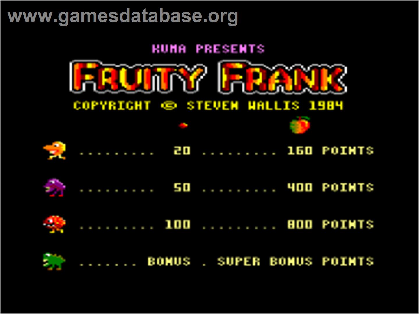 Fruity Frank - Amstrad CPC - Artwork - Title Screen