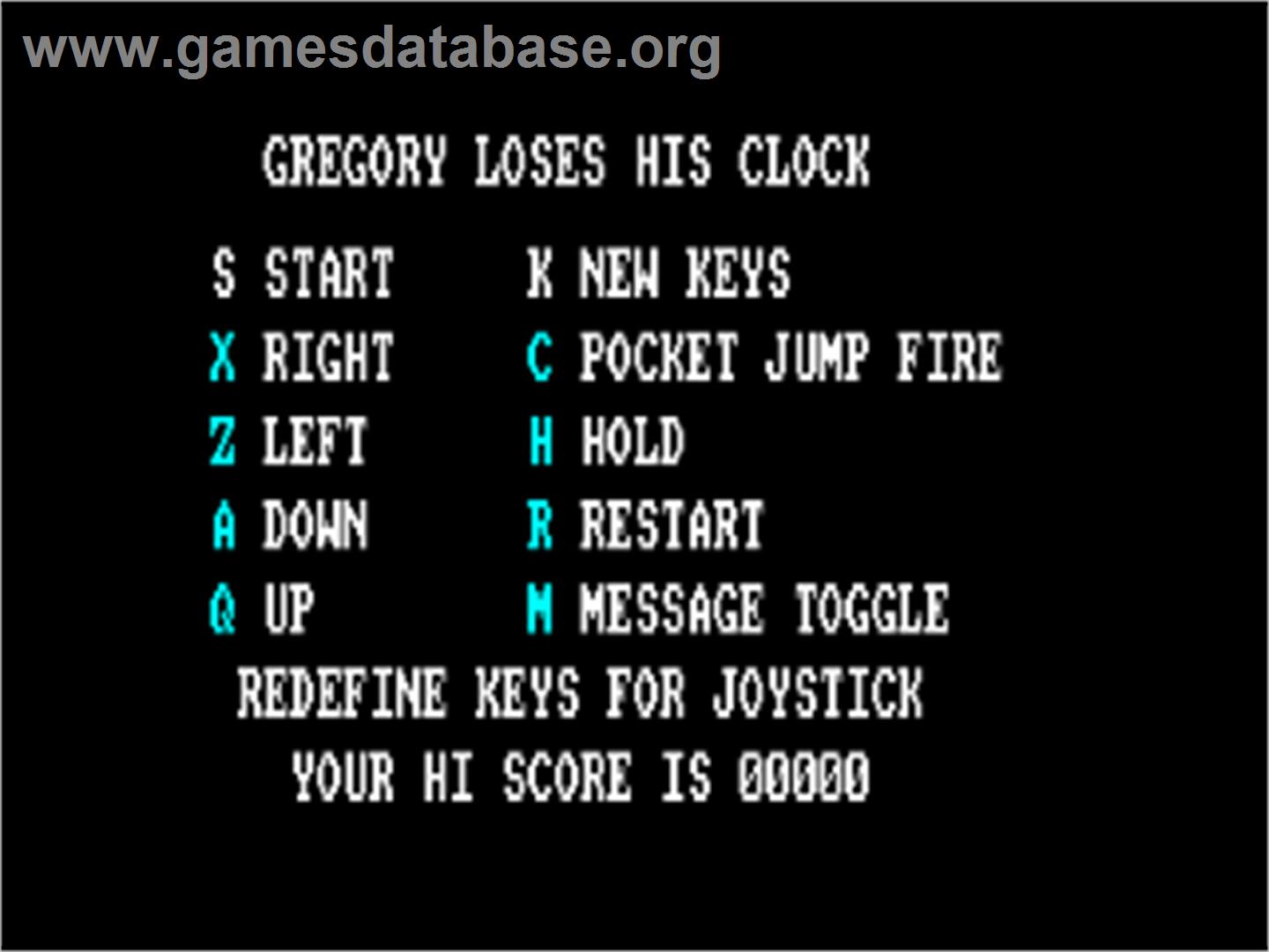 Gregory Loses His Clock - Amstrad CPC - Artwork - Title Screen