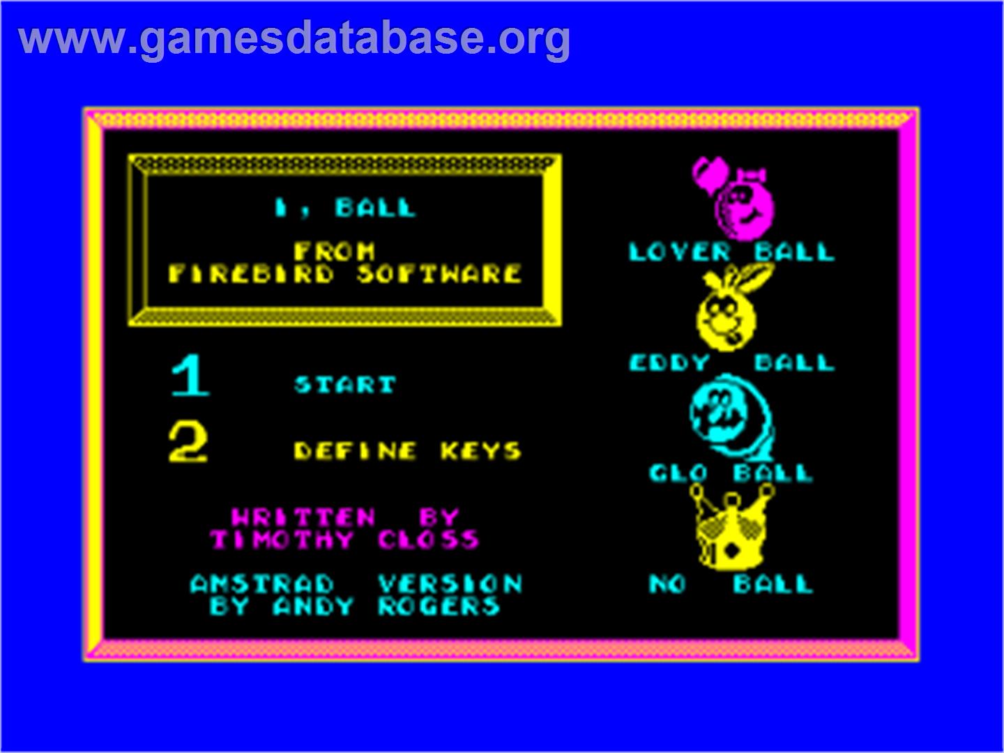 I, Ball - Amstrad CPC - Artwork - Title Screen