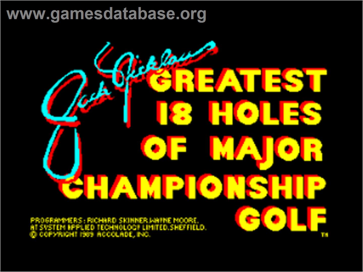 Jack Nicklaus' Greatest 18 Holes of Major Championship Golf - Amstrad CPC - Artwork - Title Screen