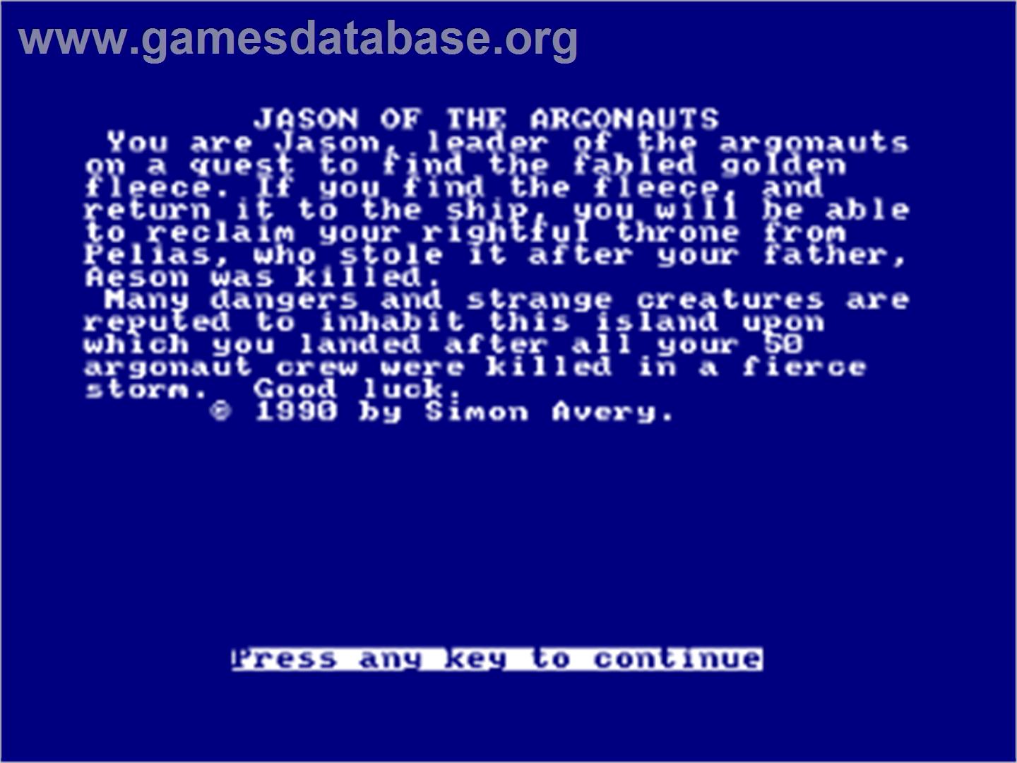 Jason of the Argonauts - Amstrad CPC - Artwork - Title Screen
