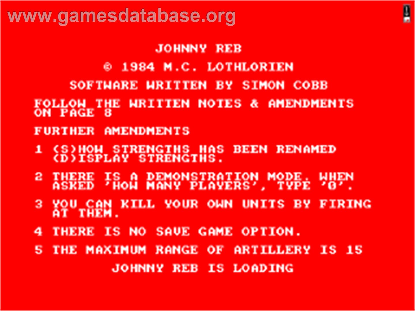 Johnny Reb - Amstrad CPC - Artwork - Title Screen