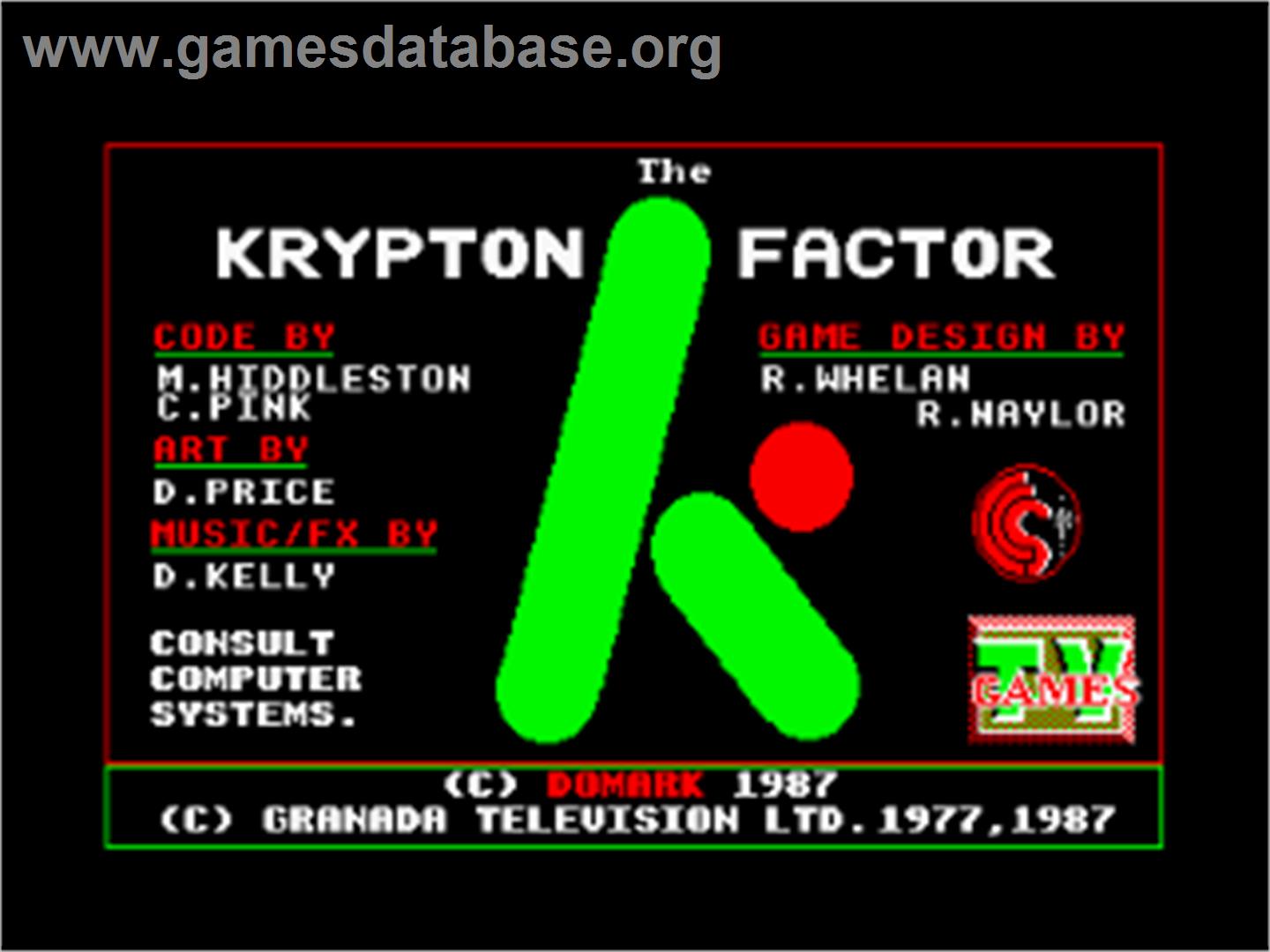 Krypton Factor, The - Amstrad CPC - Artwork - Title Screen