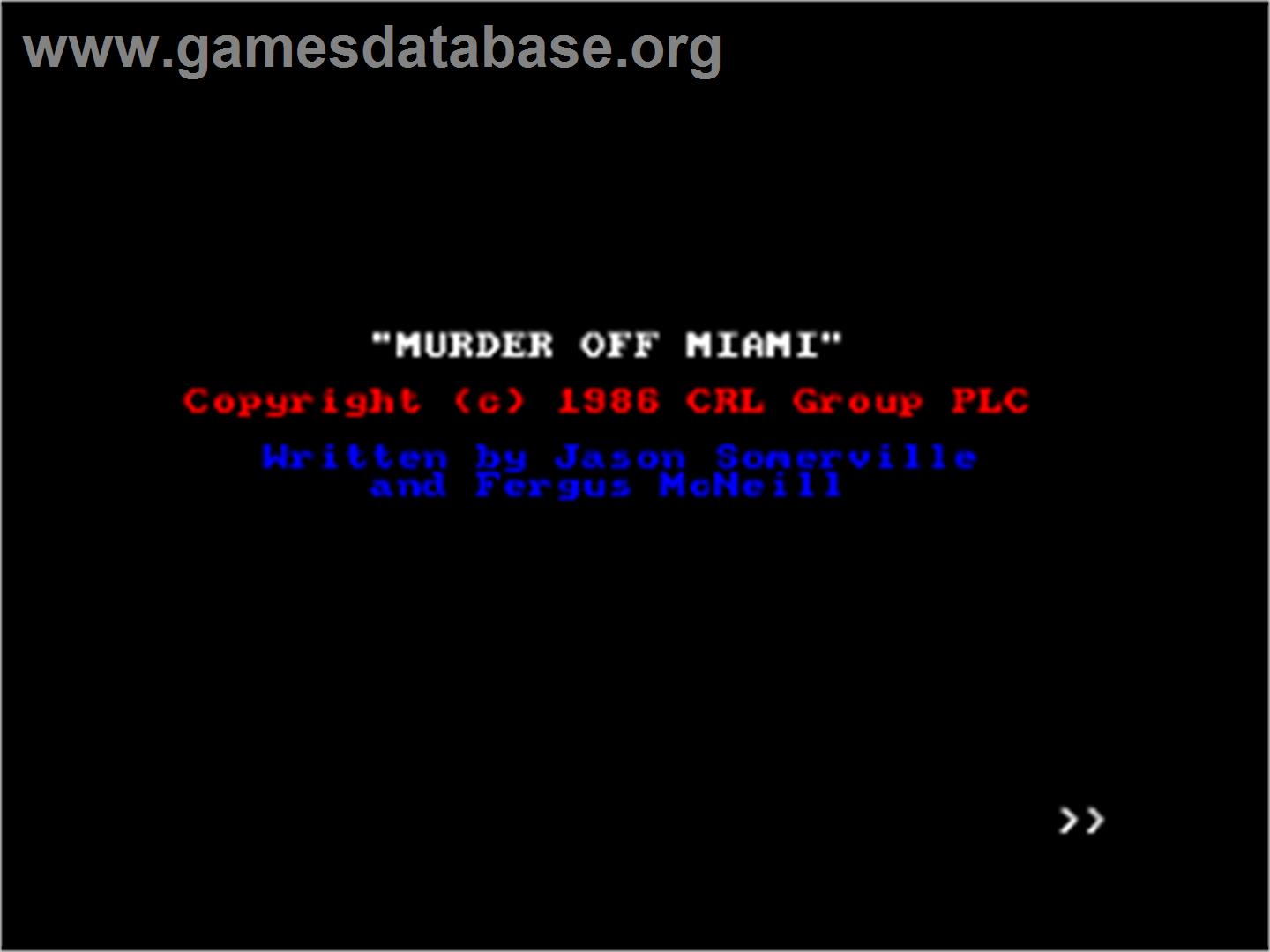 Murder Off Miami - Amstrad CPC - Artwork - Title Screen