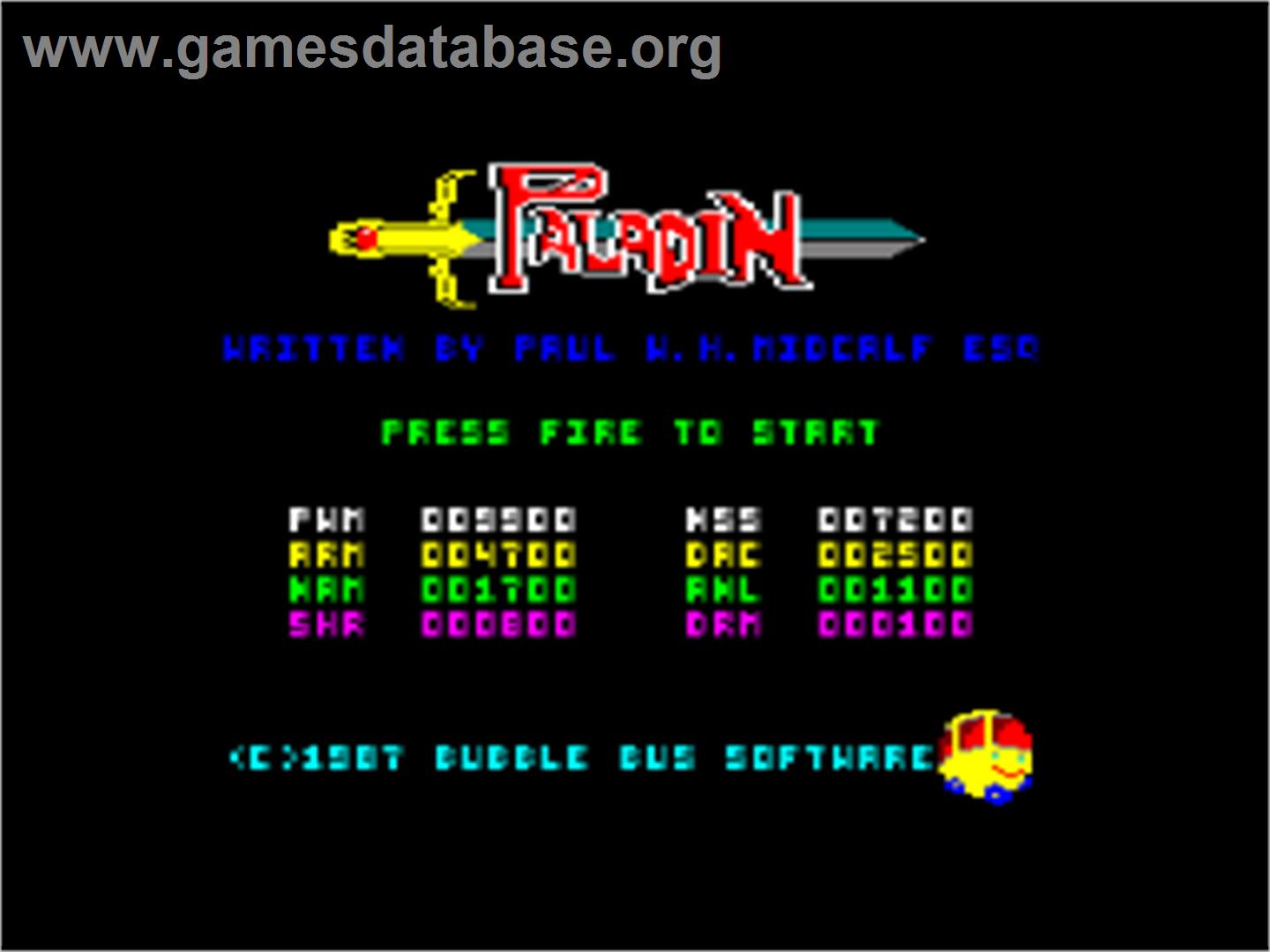 Paladin - Amstrad CPC - Artwork - Title Screen