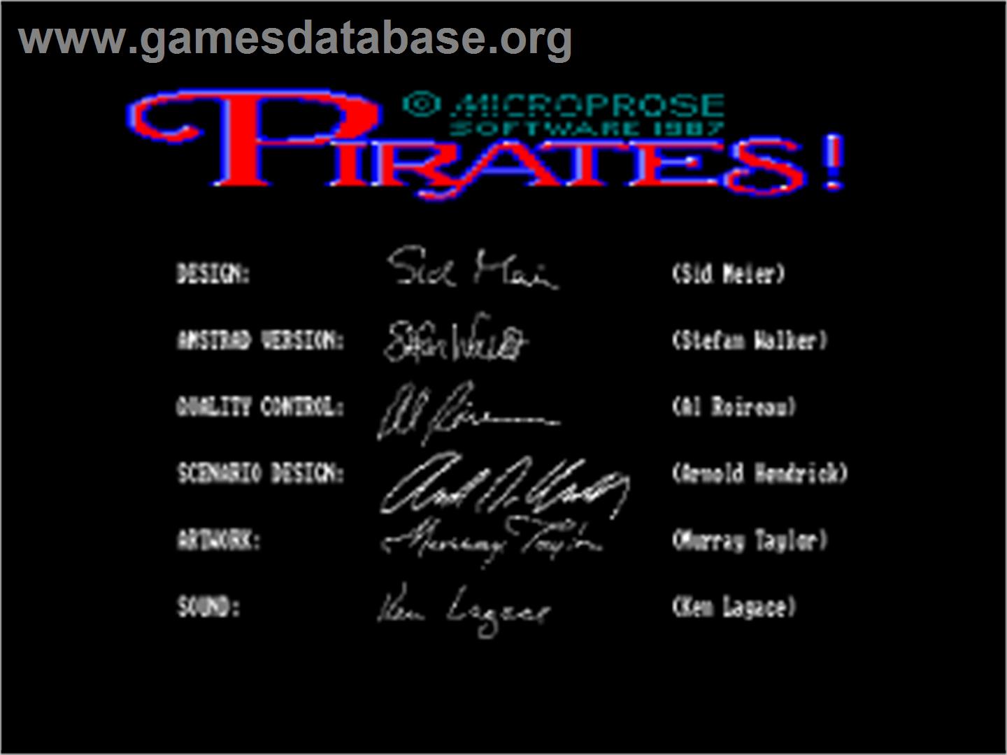 Pirates! - Amstrad CPC - Artwork - Title Screen
