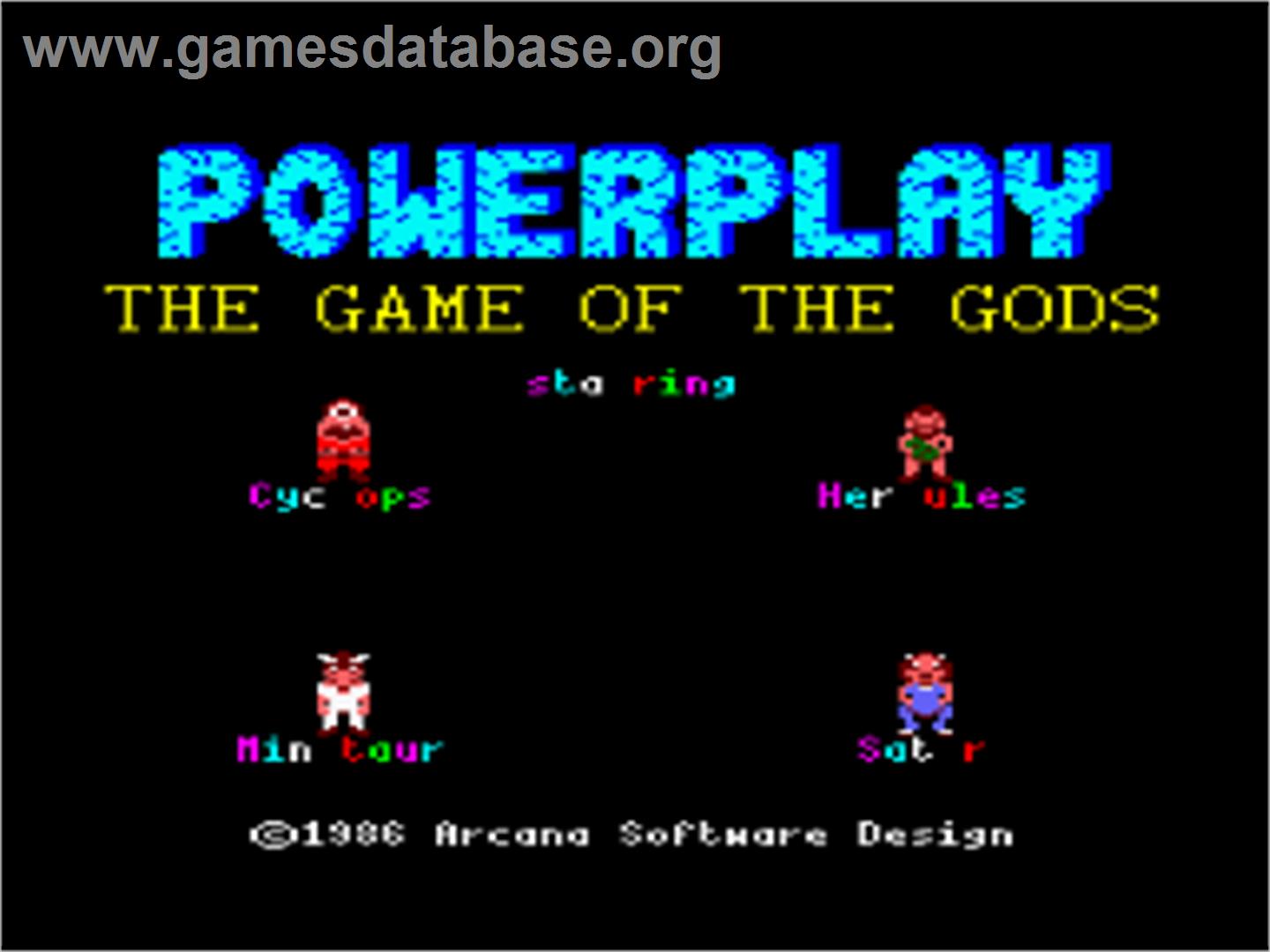 Powerplay: The Game of the Gods - Amstrad CPC - Artwork - Title Screen