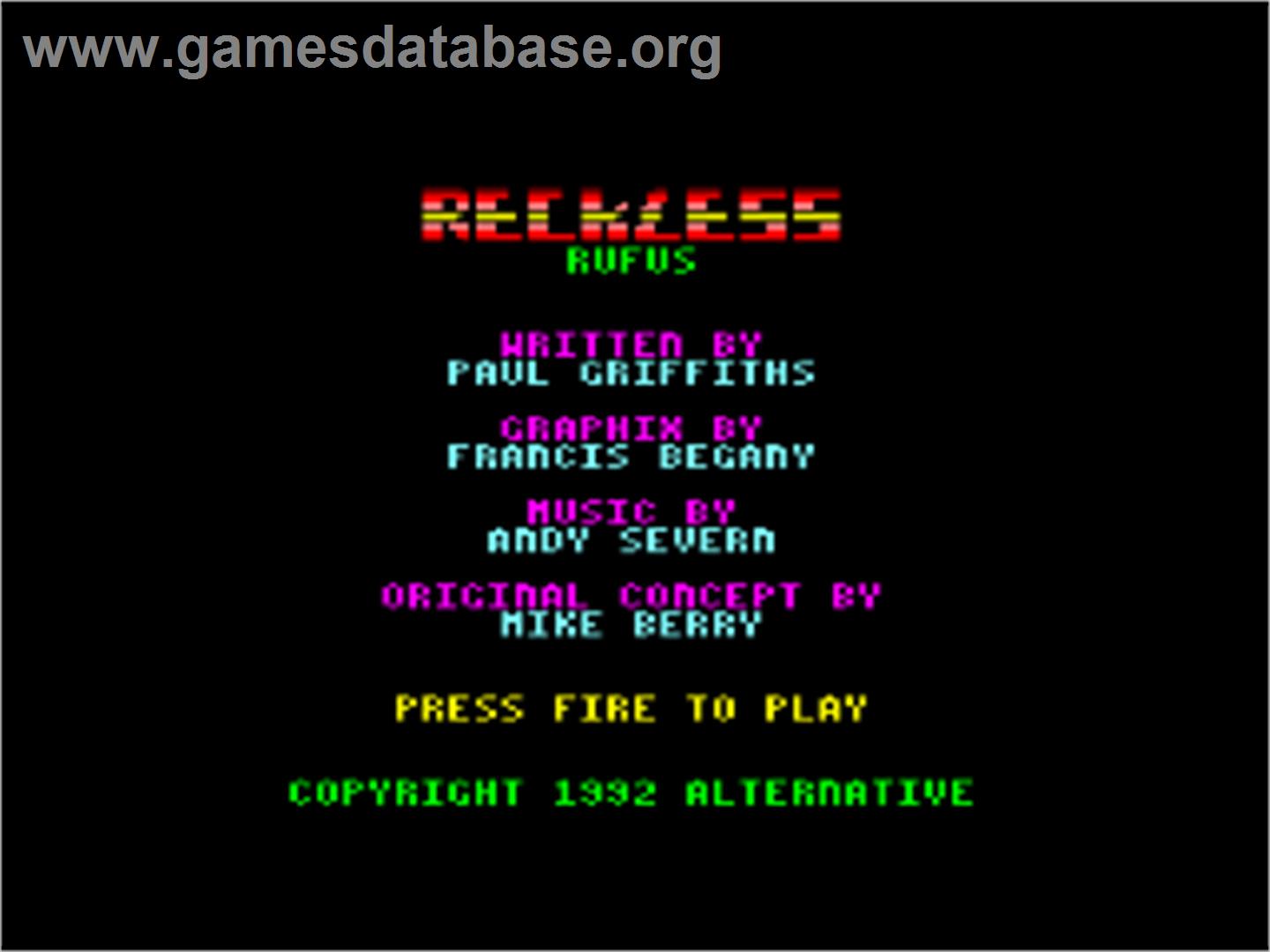 Reckless Rufus - Amstrad CPC - Artwork - Title Screen