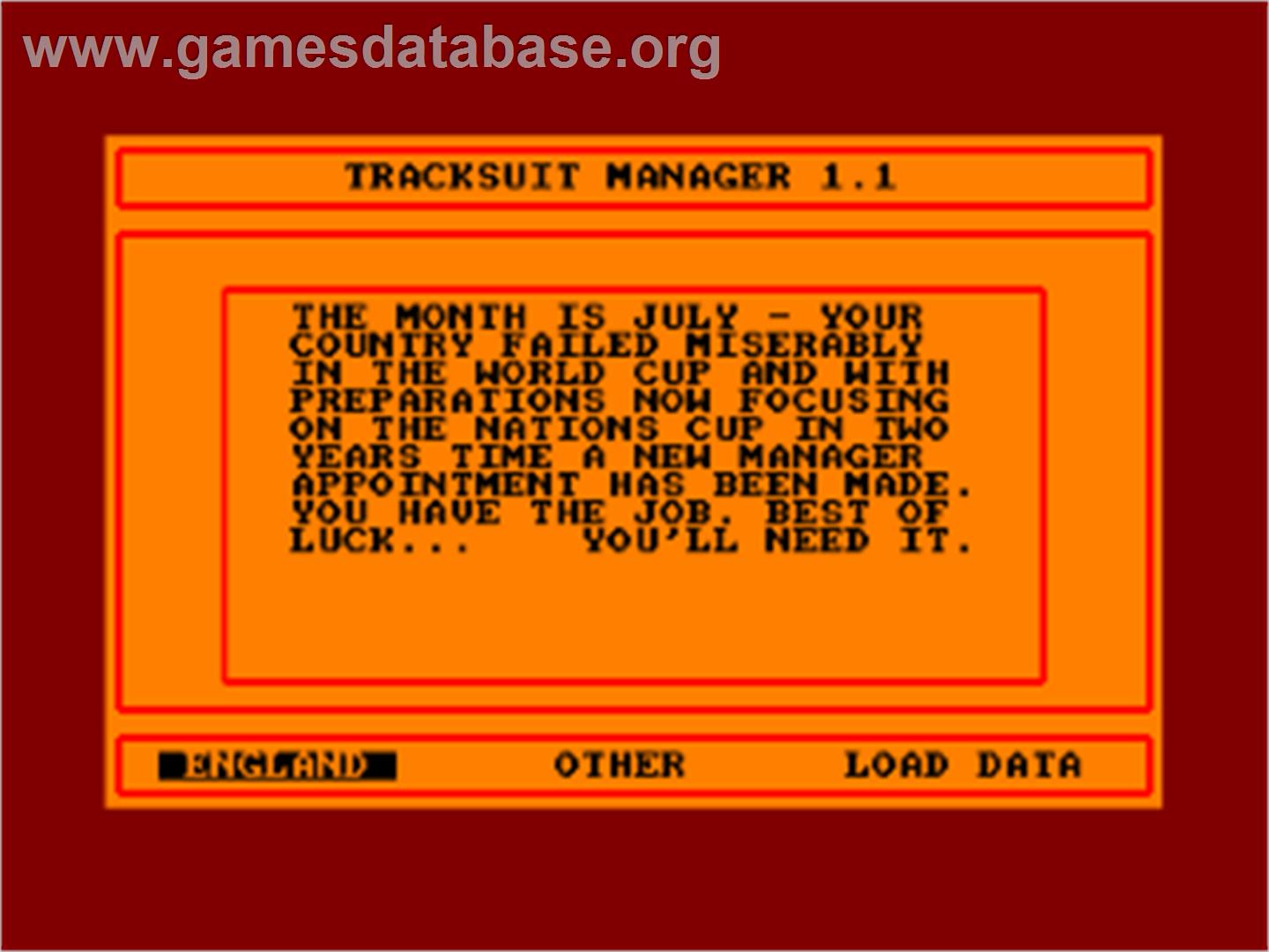 Tracksuit Manager - Amstrad CPC - Artwork - Title Screen