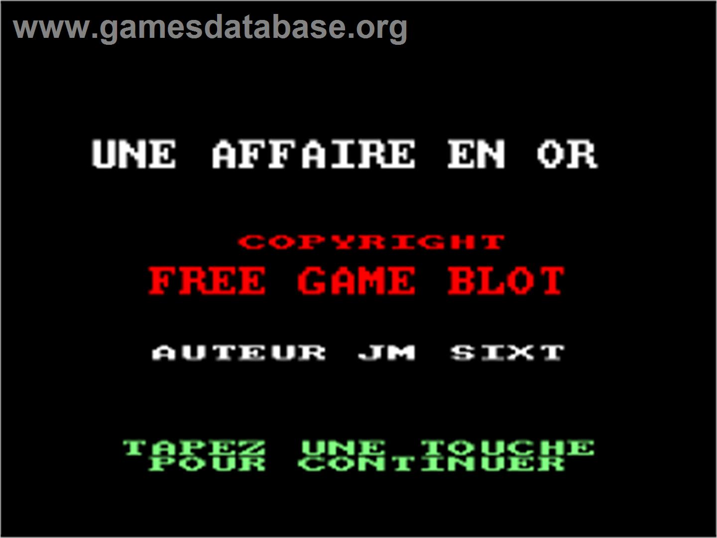 Une affaire en or - Amstrad CPC - Artwork - Title Screen