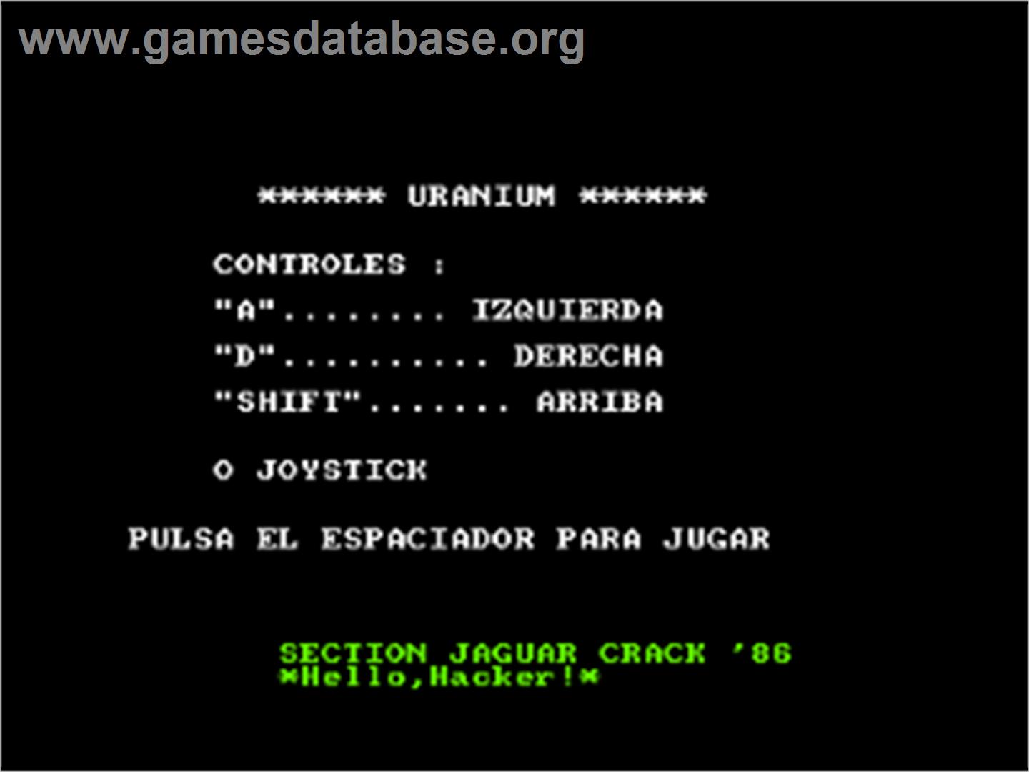 Uranium - Amstrad CPC - Artwork - Title Screen