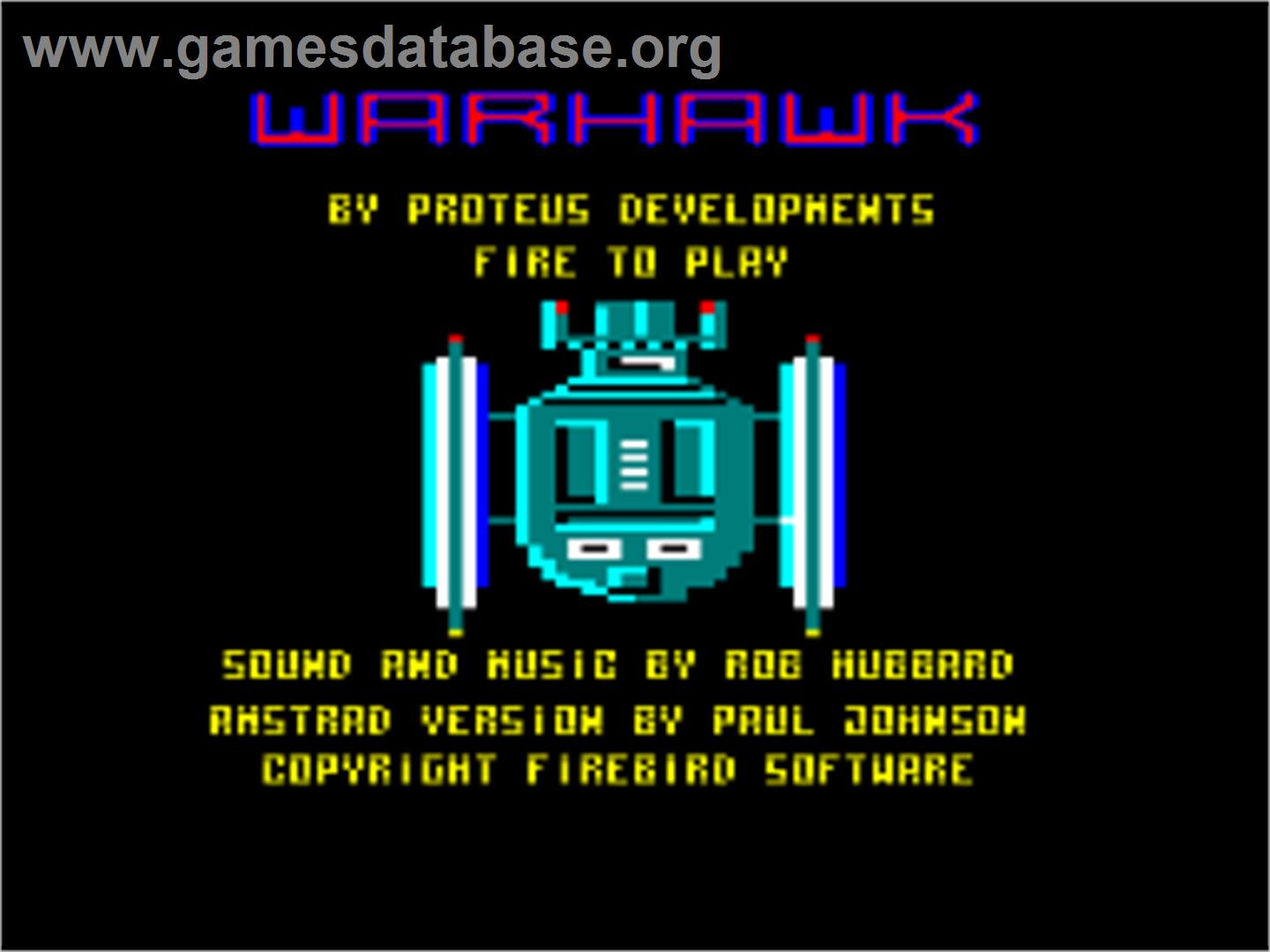 Warhawk - Amstrad CPC - Artwork - Title Screen
