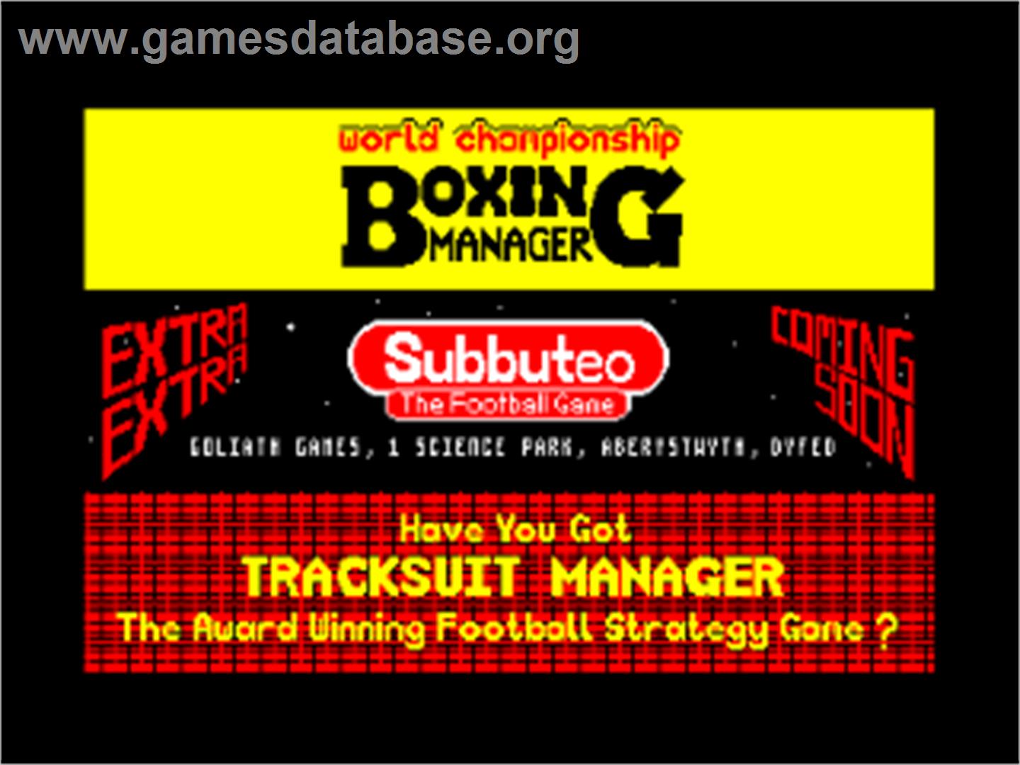 World Championship Boxing Manager - Amstrad CPC - Artwork - Title Screen