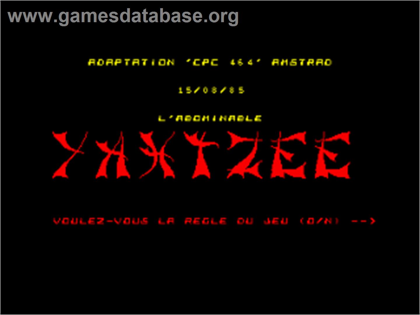 Yahtzee - Amstrad CPC - Artwork - Title Screen