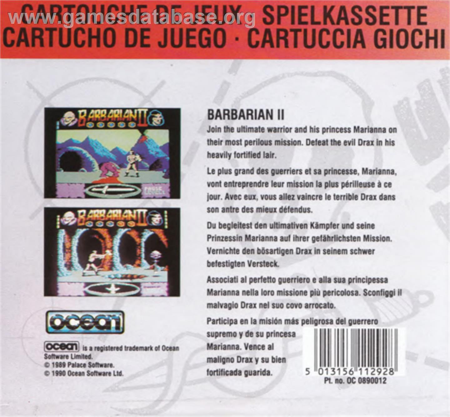 Barbarian II - The Dungeon Of Drax - Amstrad GX4000 - Artwork - Box Back