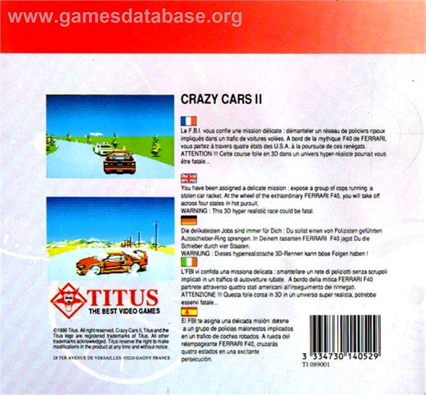 Crazy Cars II - Amstrad GX4000 - Artwork - Box Back