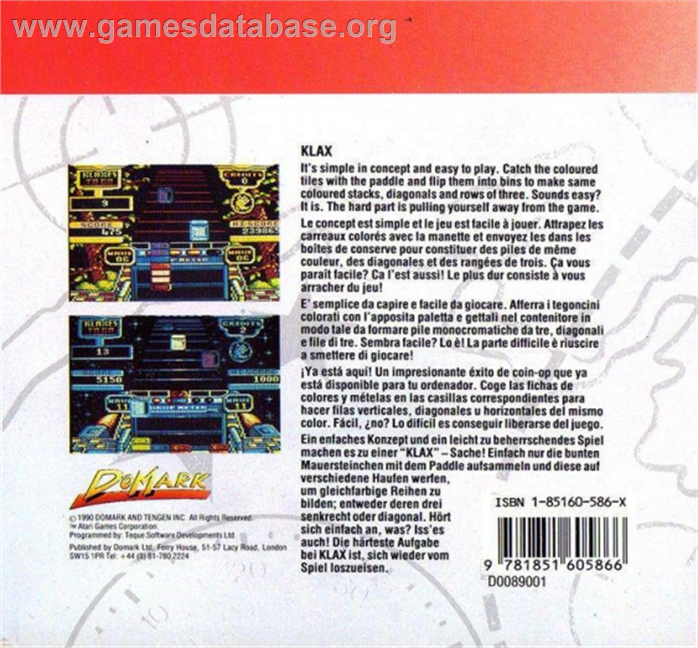 Klax - Amstrad GX4000 - Artwork - Box Back