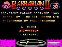 Title screen of Barbarian 2 - The Dungeon Of Drax on the Amstrad GX4000.