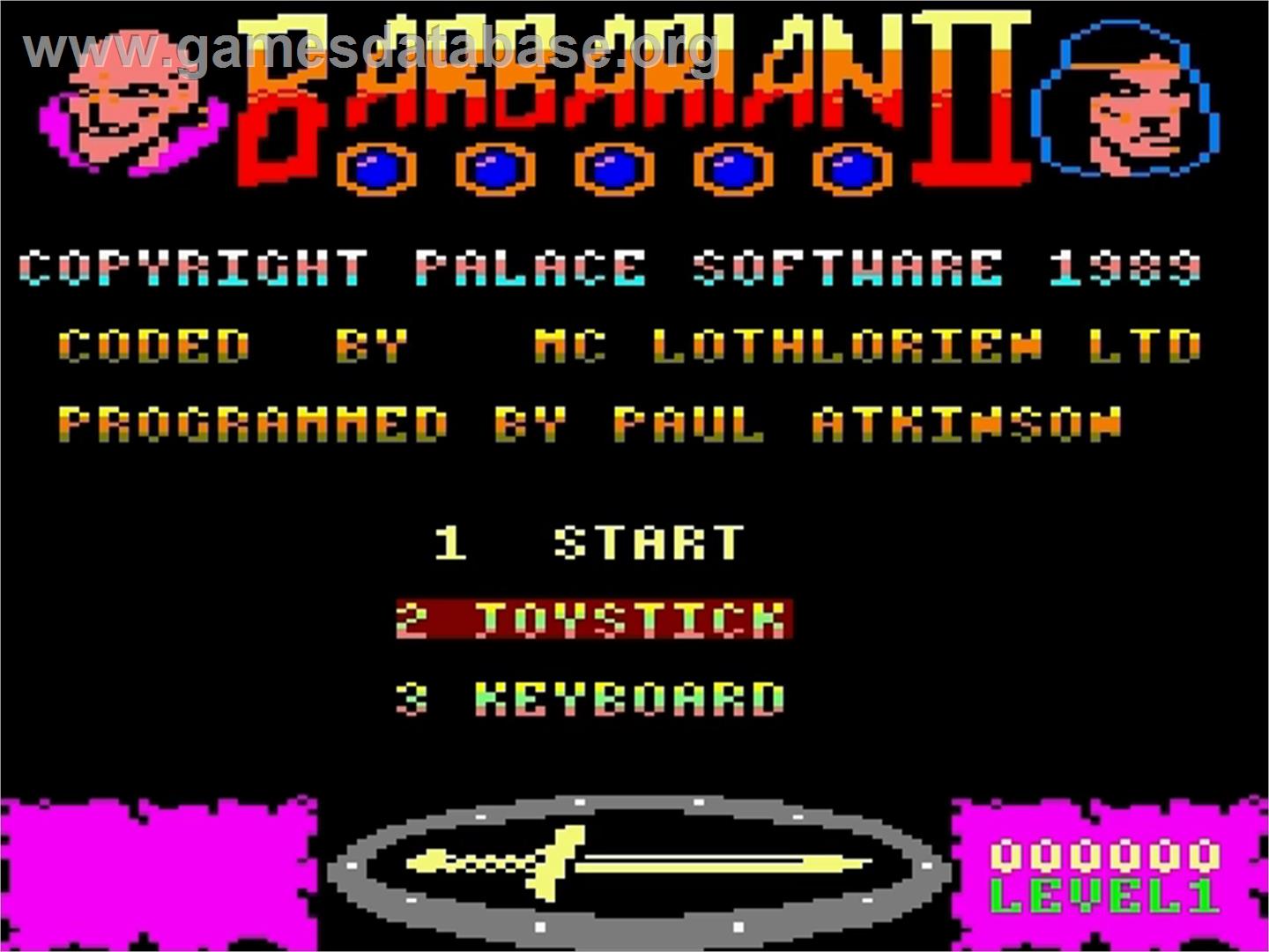 Barbarian 2 - The Dungeon Of Drax - Amstrad GX4000 - Artwork - Title Screen
