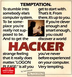 Box cover for Hacker on the Apple II.