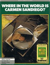 Box cover for Where in the World Is Carmen Sandiego? on the Apple II.