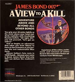 Box back cover for 007: A View to a Kill on the Apple II.