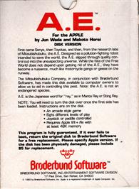 Box back cover for A.E. on the Apple II.