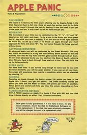 Box back cover for Apple Panic on the Apple II.