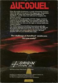 Box back cover for AutoDuel on the Apple II.