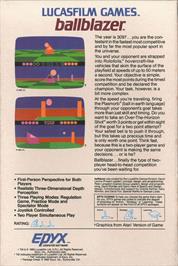 Box back cover for Ballblazer on the Apple II.